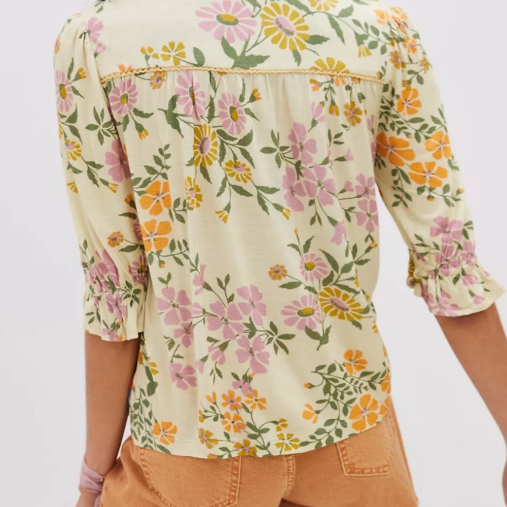 ANTHROPOLOGIE BL^NK LONDON STEPHANIE Floral V-Neck Peasant Top in Multi COLOR S - Picture 2 of 8